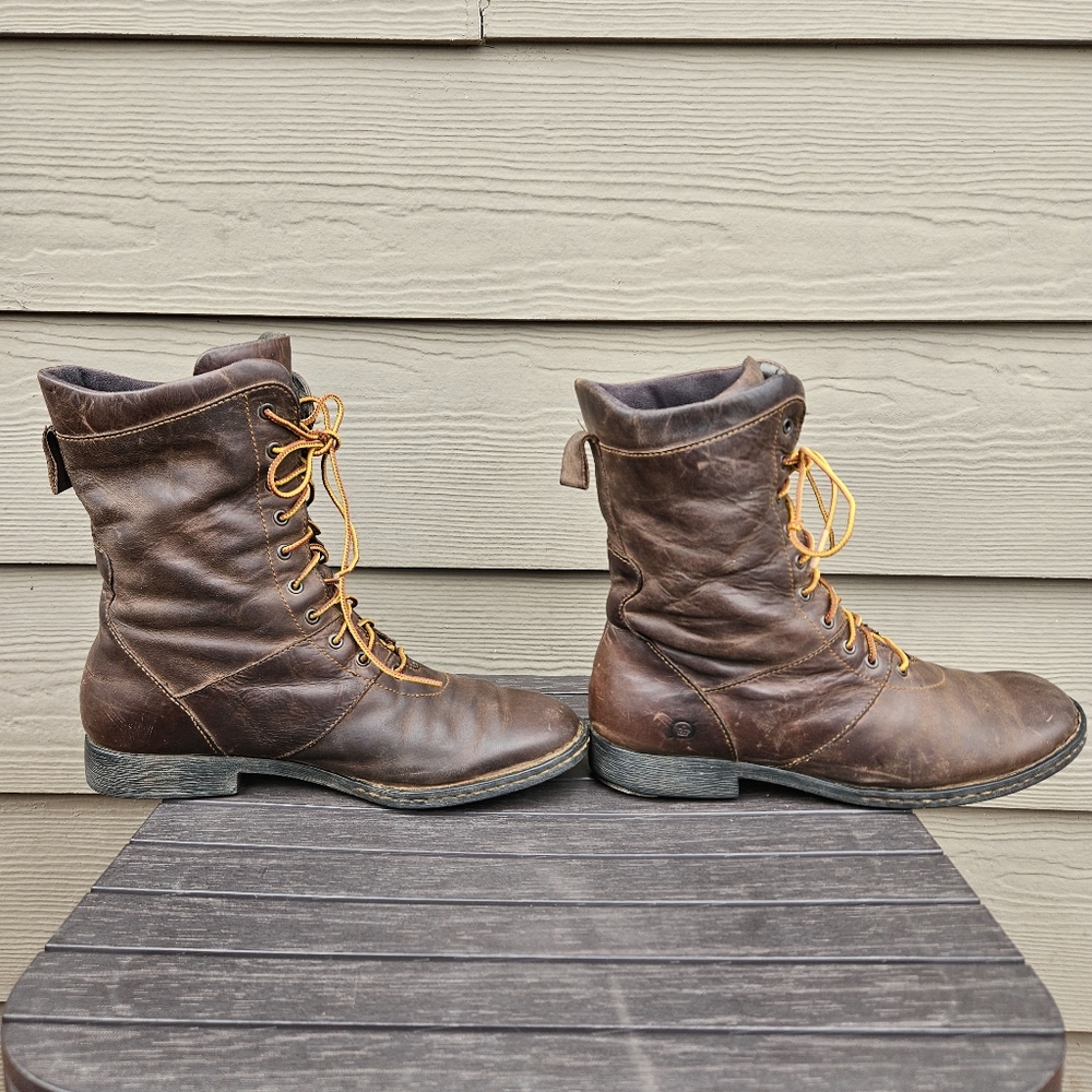 Born Brown Leather Equestrian Riding Boots Shoes Lace Up Heel Saver Women Size 8 - Picture 10 of 16